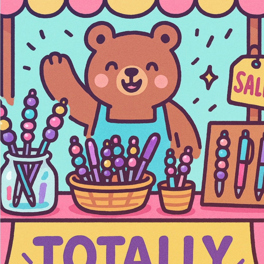 Cute Bear Illustration with Colorful Lollipops